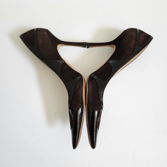 Jimmy Choo Brown Suede and Patent Leather Heels - Picture 8 of 16